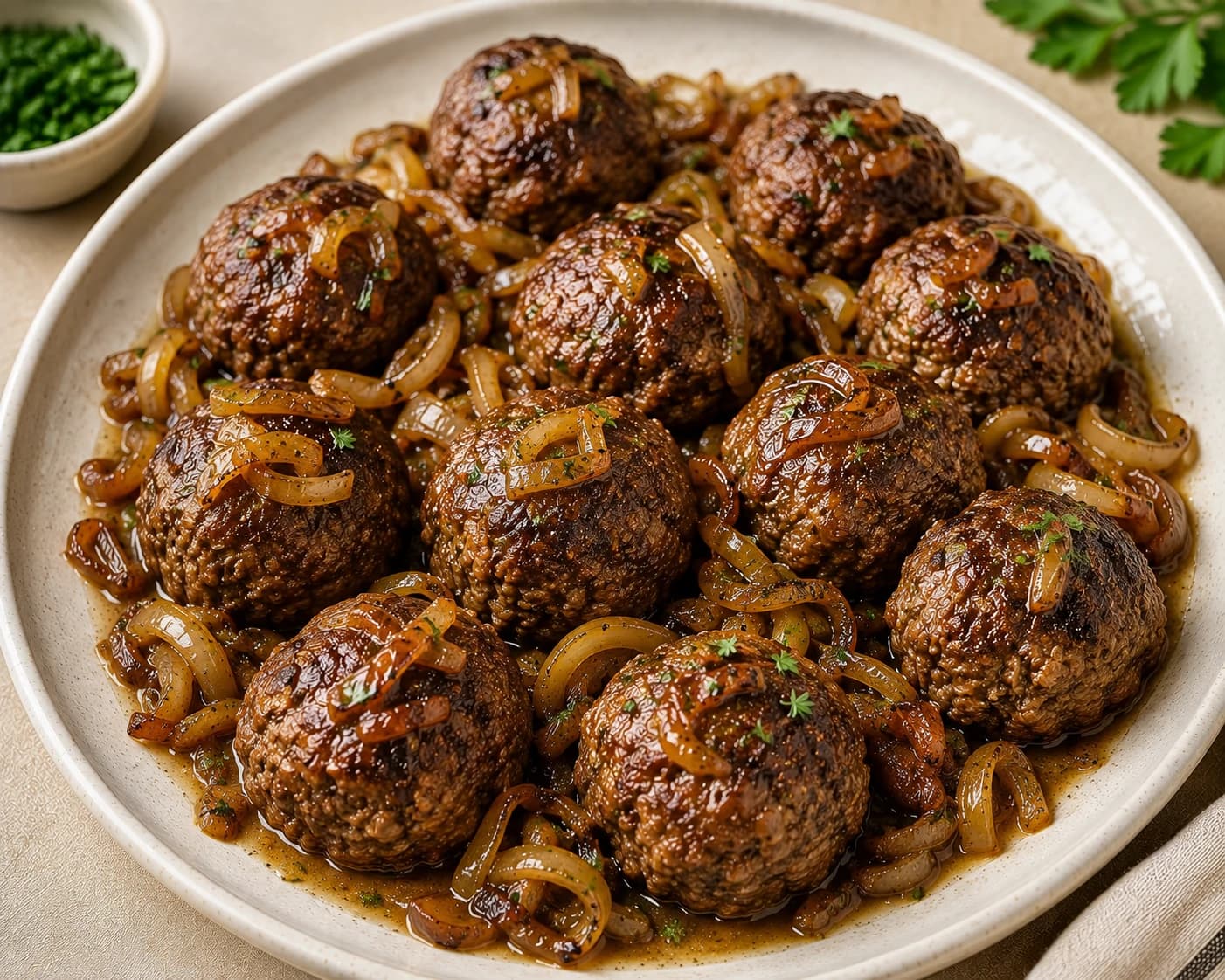 קציצות בקר עם בצל מקורמל